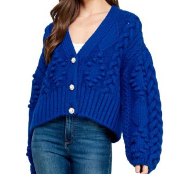 Like new! Koko + Mason Los Angeles Chunky Knit V-Neck Cardigan in Blue S… - Picture 1 of 13